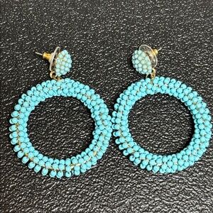 Sugarfix Blue Drop Seed Beaded Dangle Boho Statement Earrings